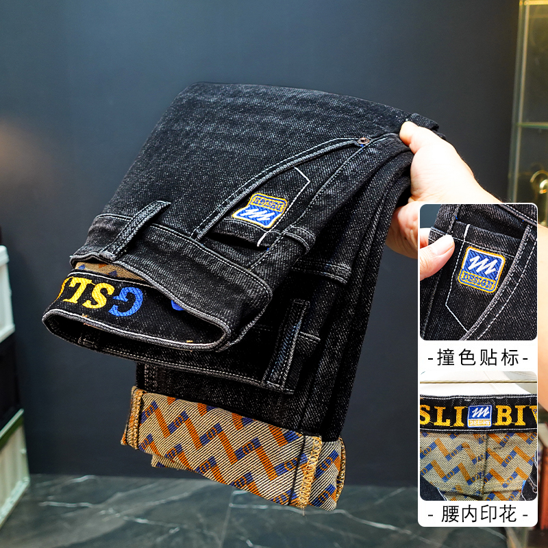广州新塘男士牛仔裤新款刺绣印花直筒裤韩版轻奢爆款弹力修身裤子