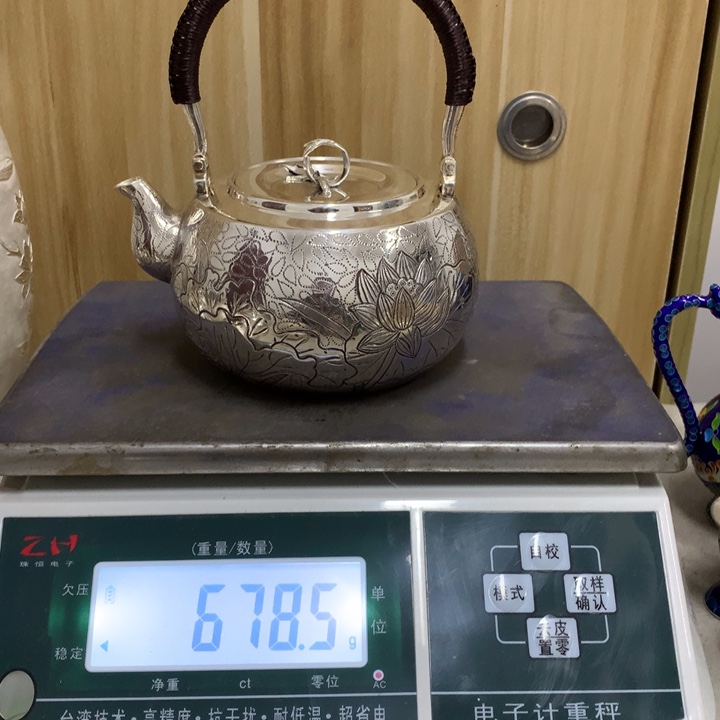 足银999荷花图烧水壶900容量