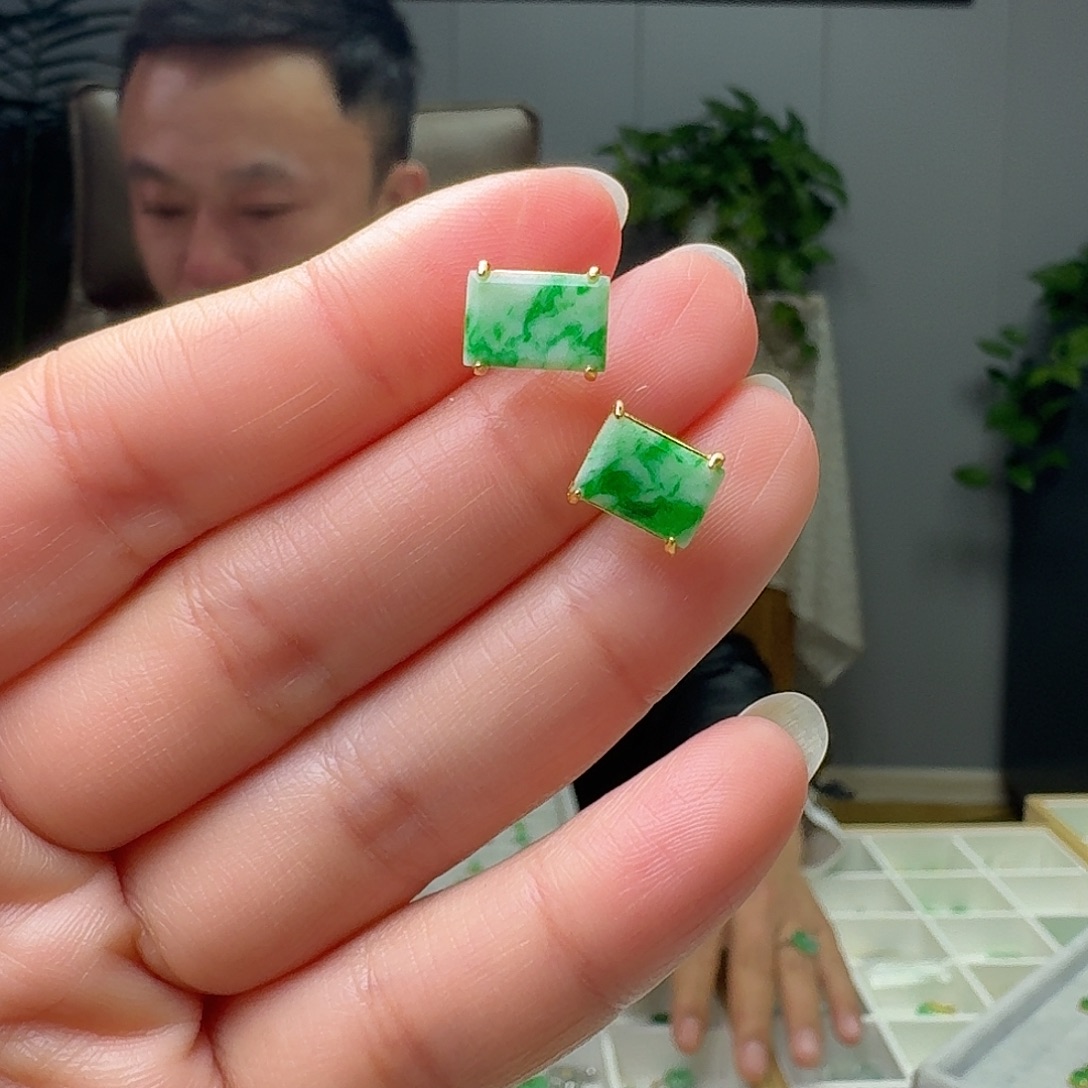 翡翠银S925镶嵌耳饰天然