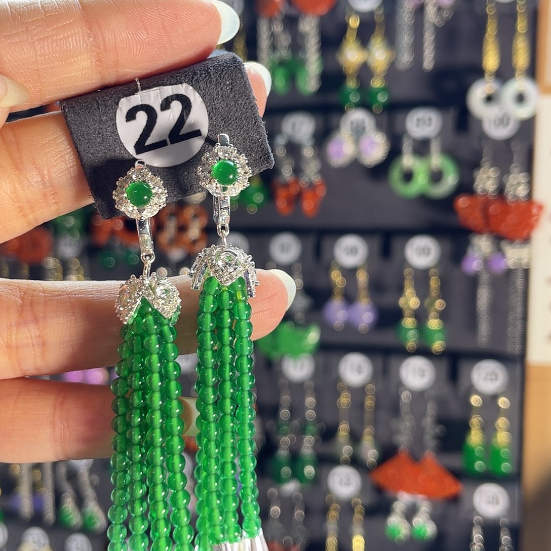 翡翠银S925镶嵌耳饰22