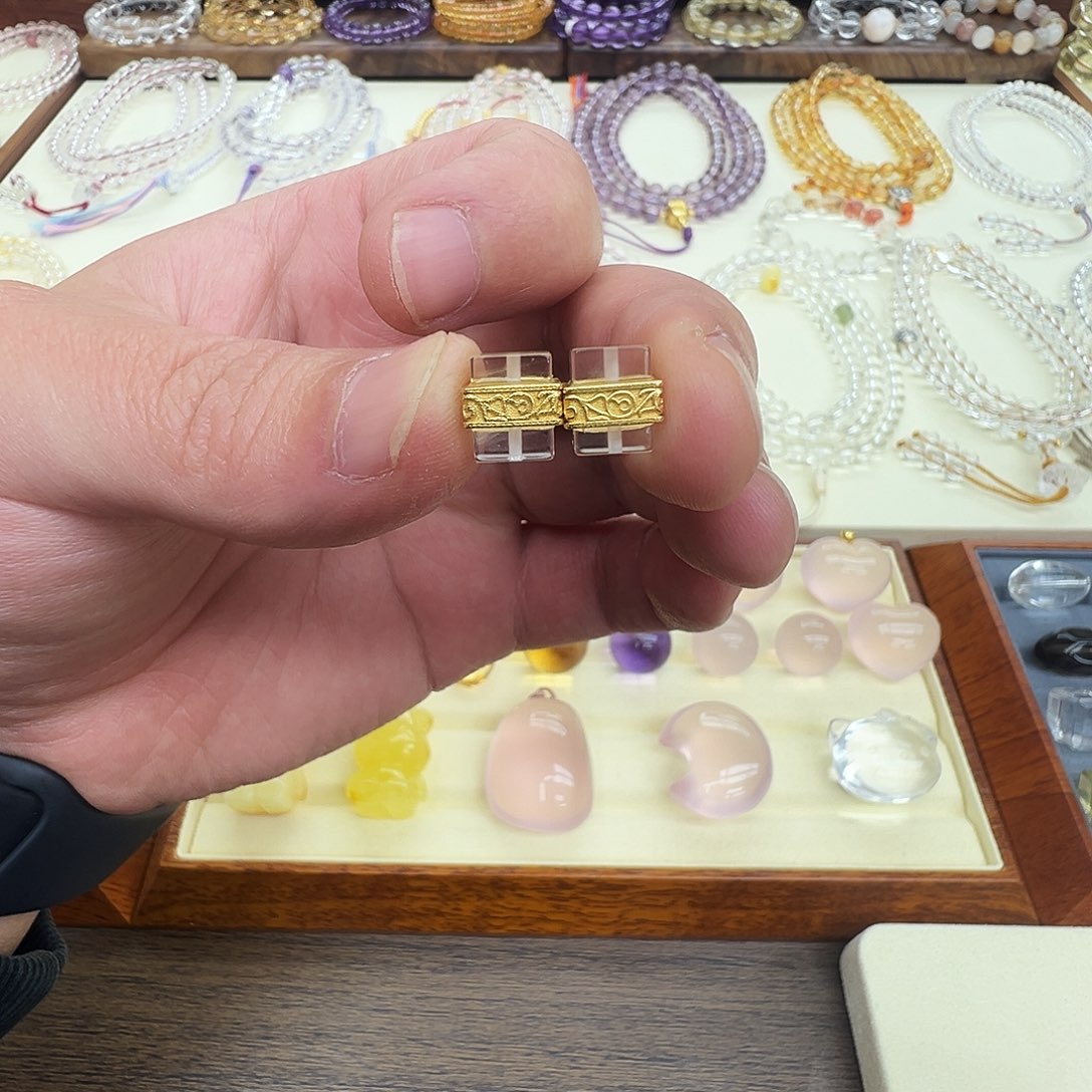 水晶银S925镶嵌珠宝半成品纯天然白水晶方糖腰珠一对