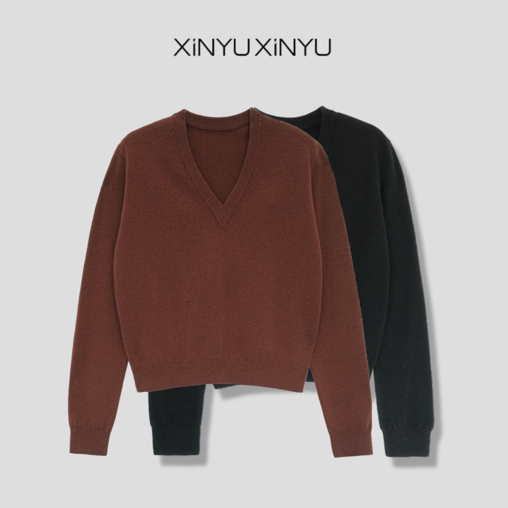 XINYU/芯与『热可』100绵羊毛V领羊毛衫 324171 针织 百搭 时尚