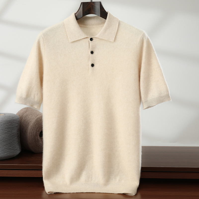 【轻奢臻品】新品羊绒polo领短袖男士休闲商务套头半袖针织羊绒衫T
