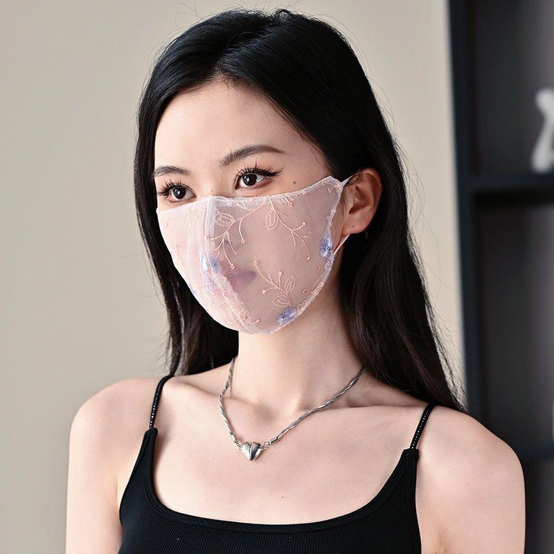2025新款网红直播面纱遮脸夏季防晒薄款刺绣高颜值蕾丝纱口罩女款