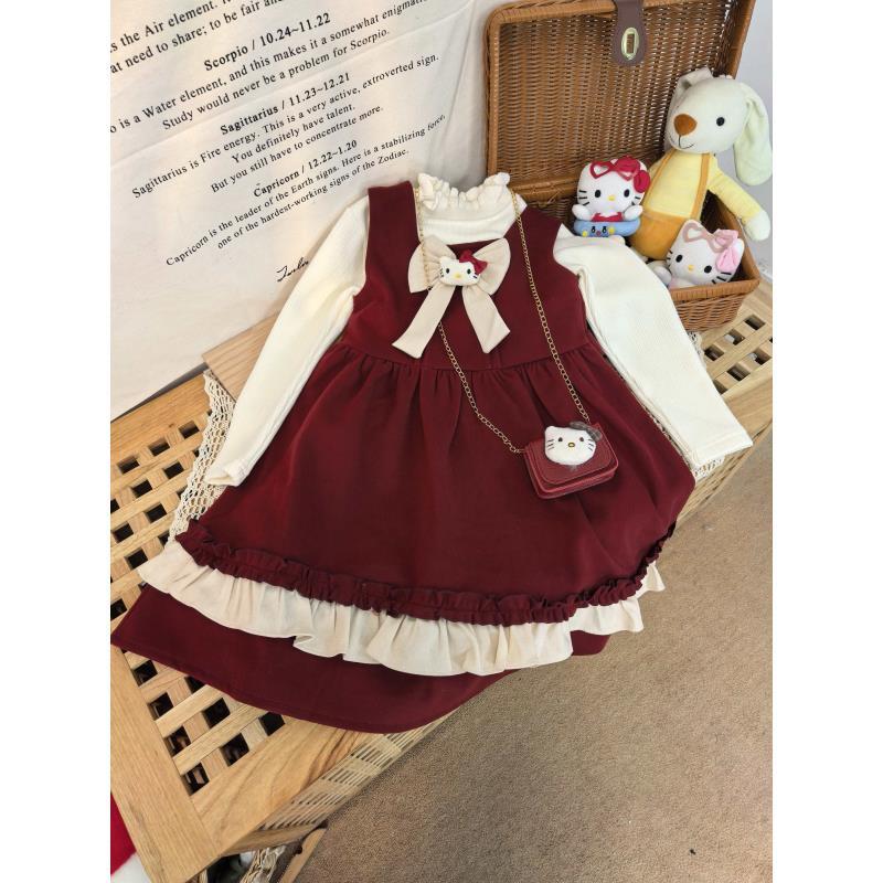 【新疆包邮】中童KT猫花边连衣裙两件套T620
