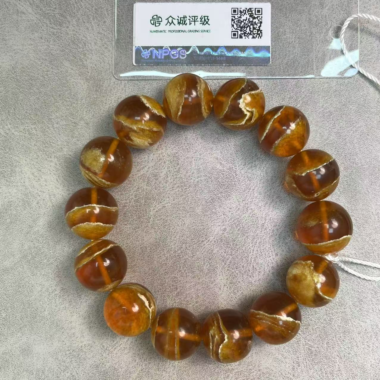 民国时期 正圆珠颗颗带眼琥珀 手串 YZ0224［燕赵造物司］