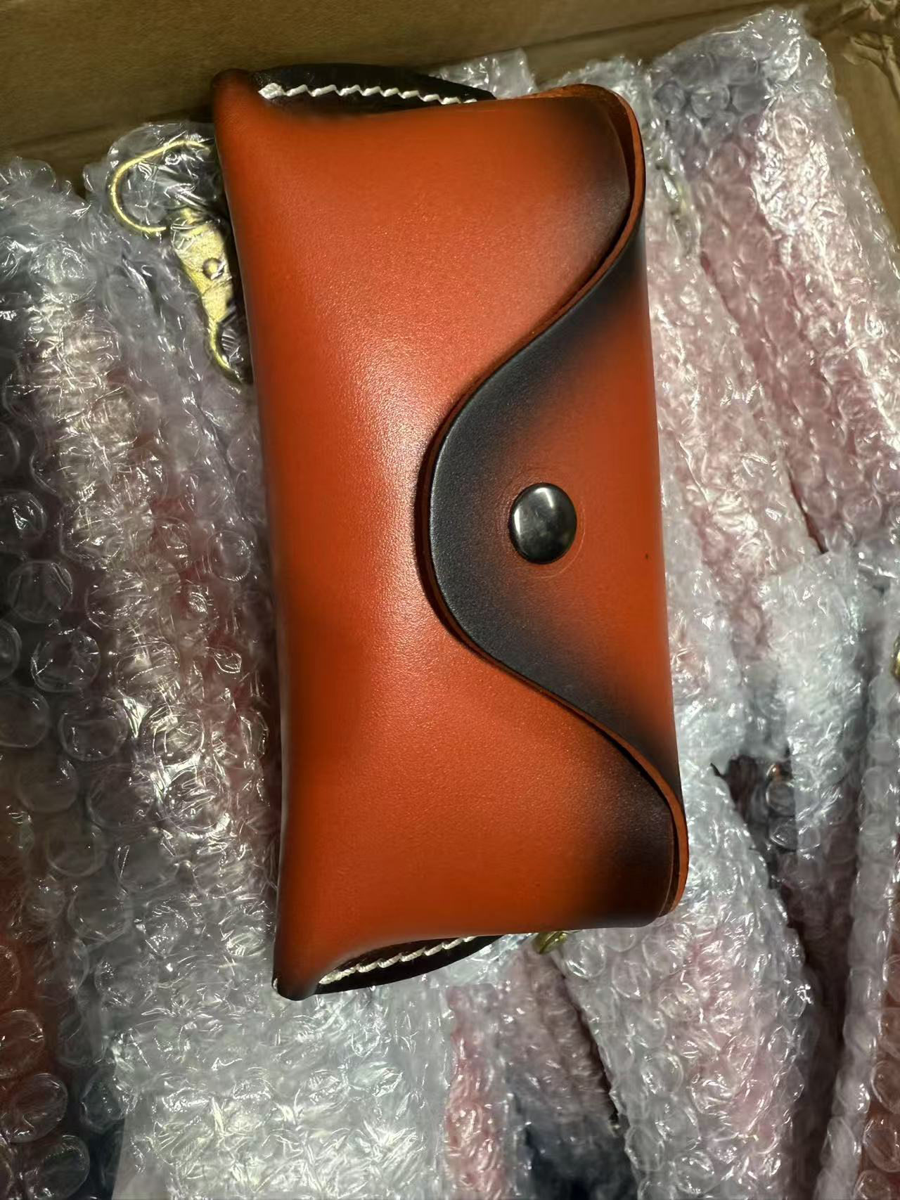 牛皮眼镜盒真皮太阳镜盒黄棕色