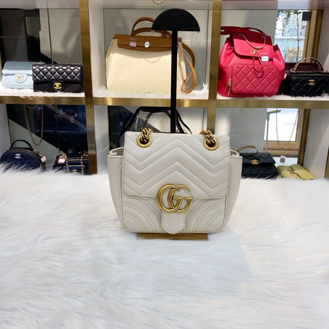 99新 GUCCI/古驰 Gucci GG Marmont系列 马蒙白金方胖子 