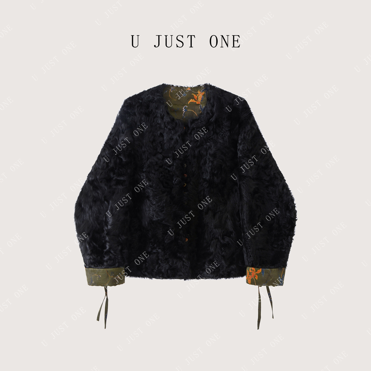 【U JUST ONE】湖羊香云纱马蹄袖短款静奢风UJ00088