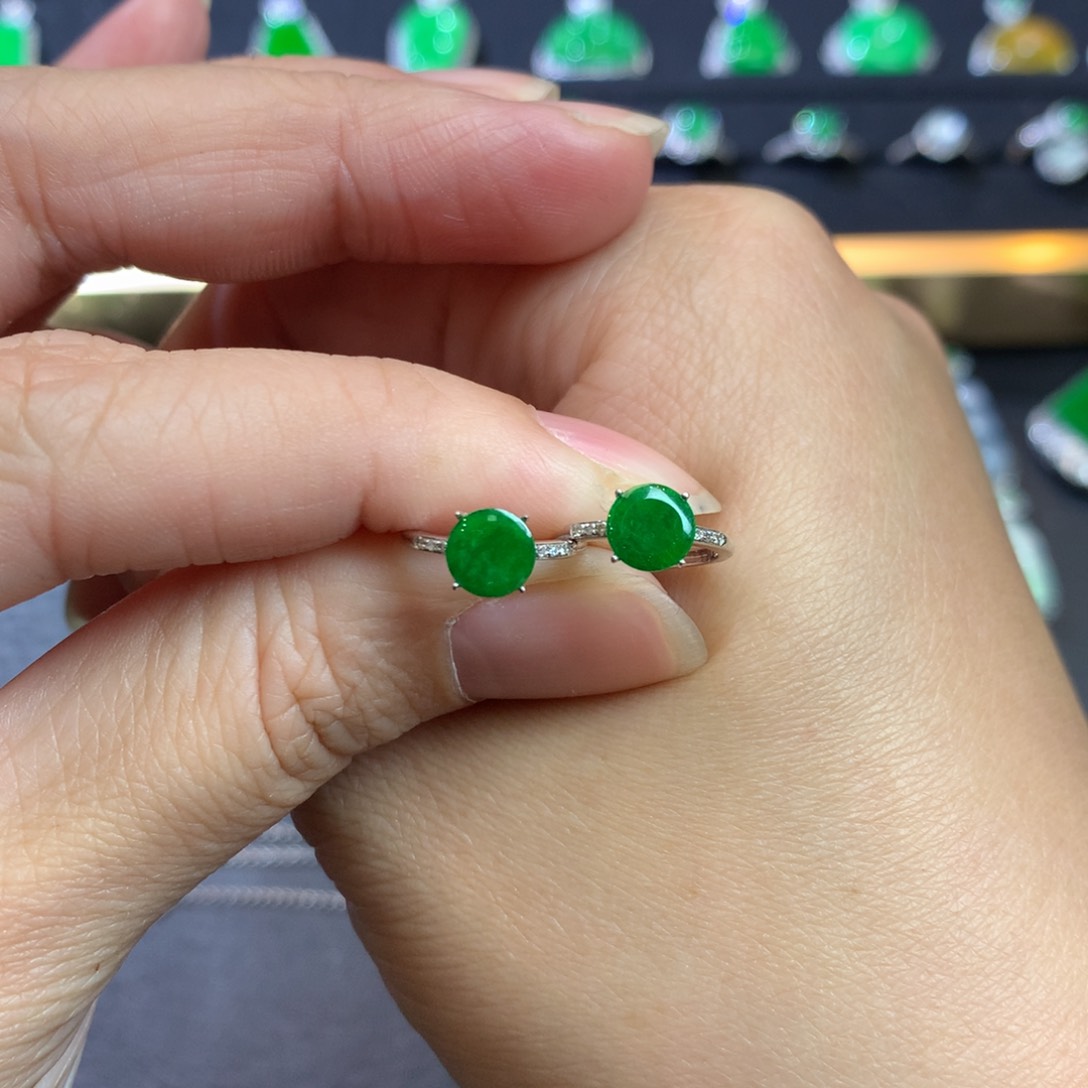 翡翠耳饰18K金镶嵌圆