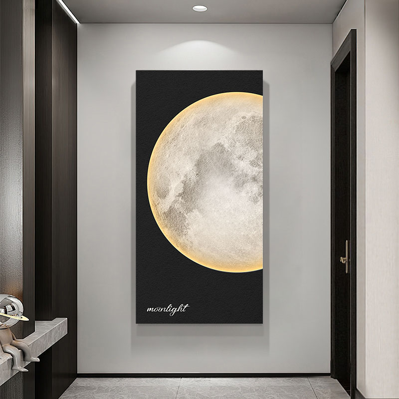 黑白现代简约月球客厅装饰画沙发背景墙挂画砂岩月亮意式落地壁画