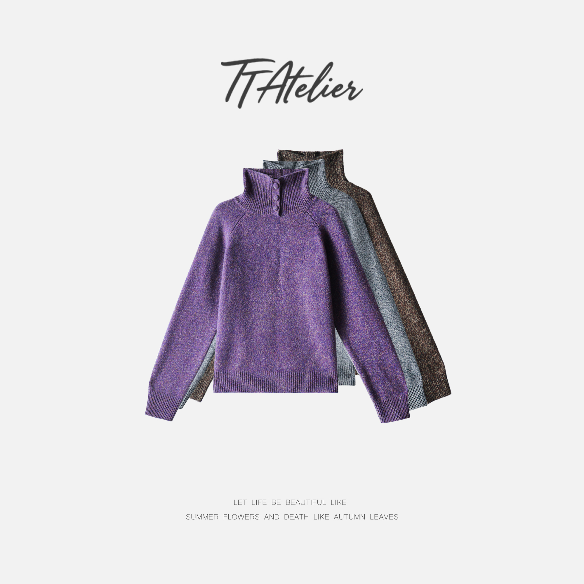 TT设计师【揉碎星光】复古感高级感时尚花纱高领羊毛针织衫TT191710