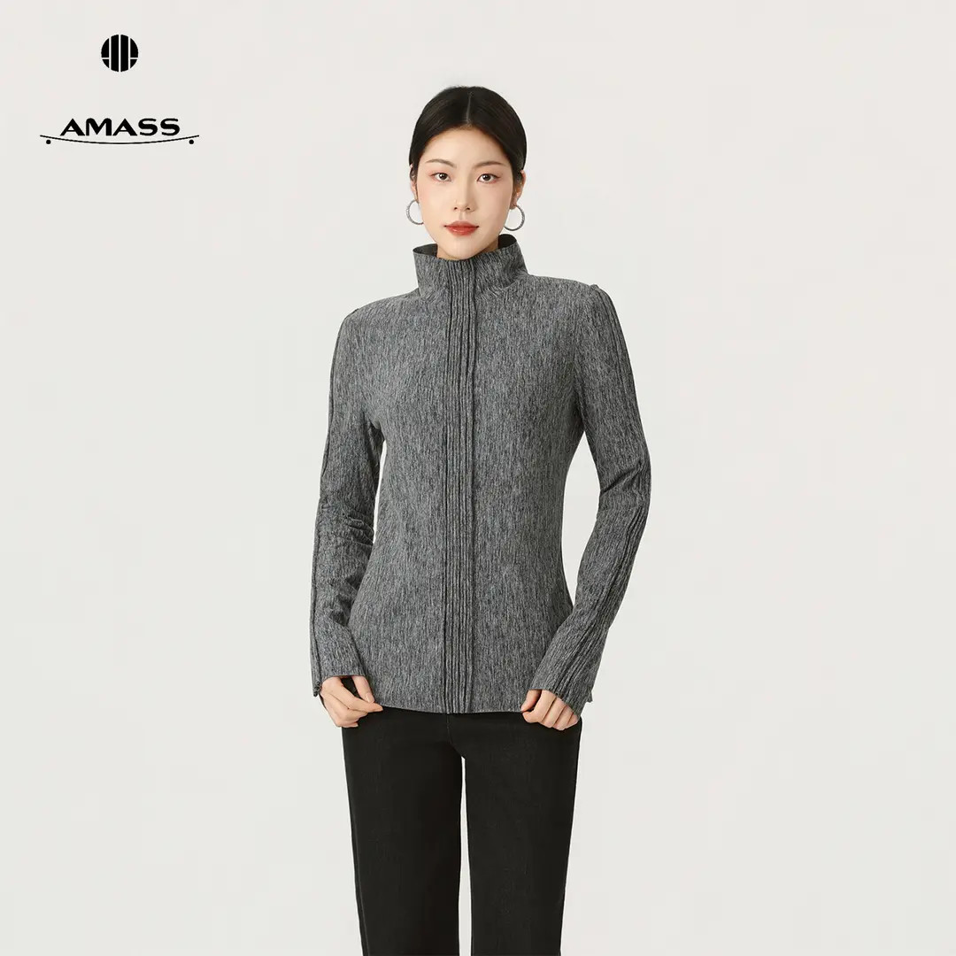 AMASS/阿玛施秋冬高级感小众设计褶皱高领优雅气质显瘦衬衫530105