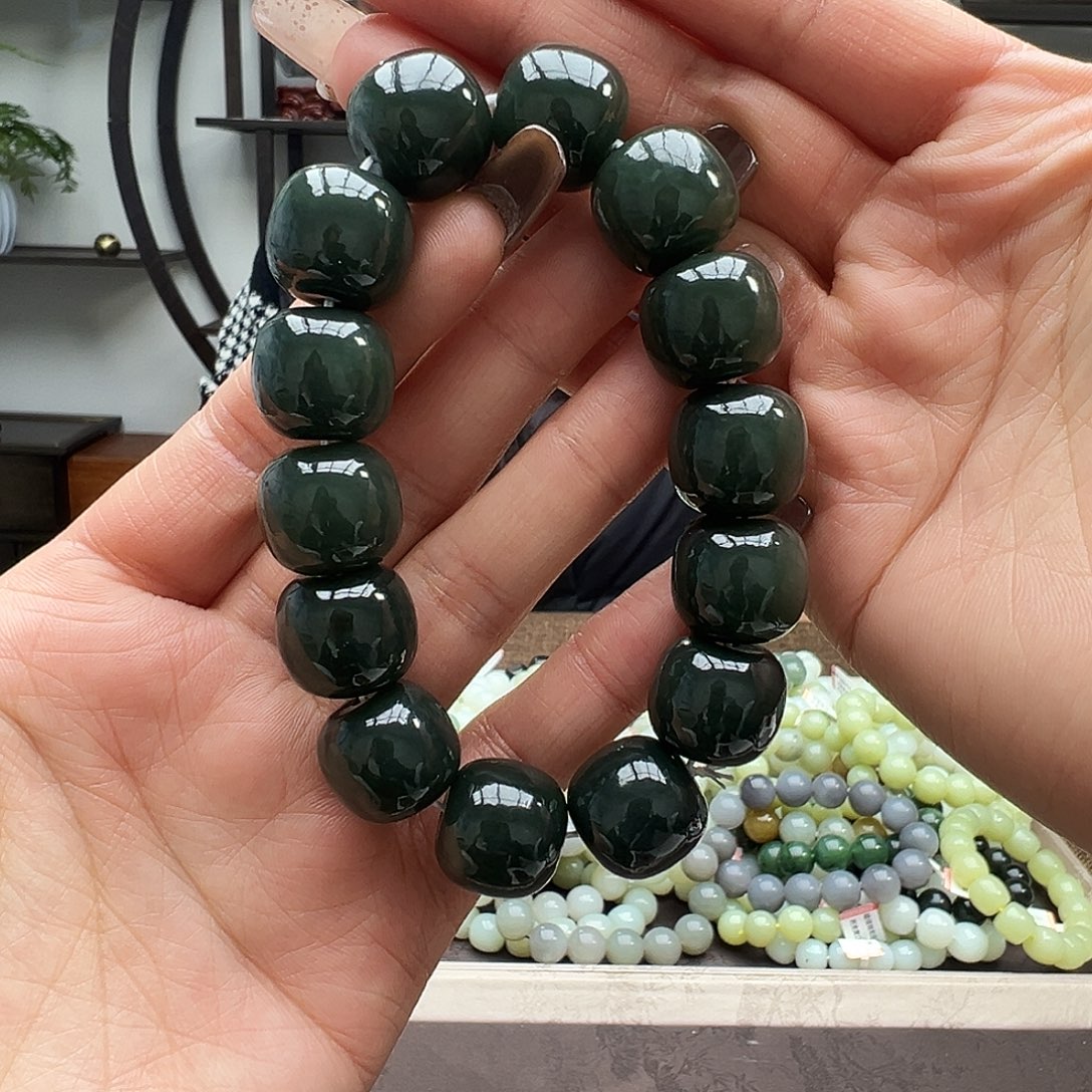 和田玉未镶嵌手链16且末老型珠