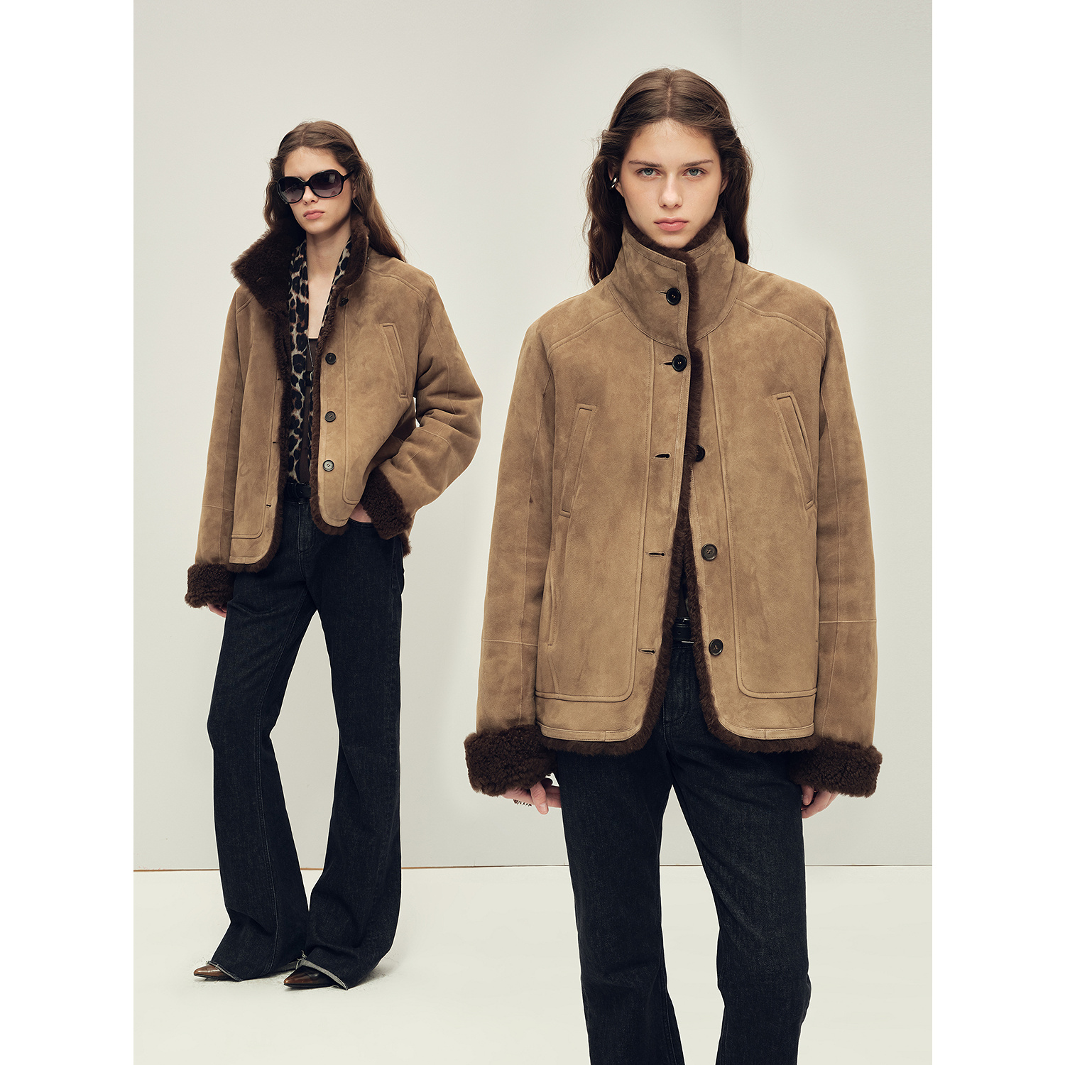 【大王同款】付智恩 烟熏冬日 进口美利奴立翻领皮草外套