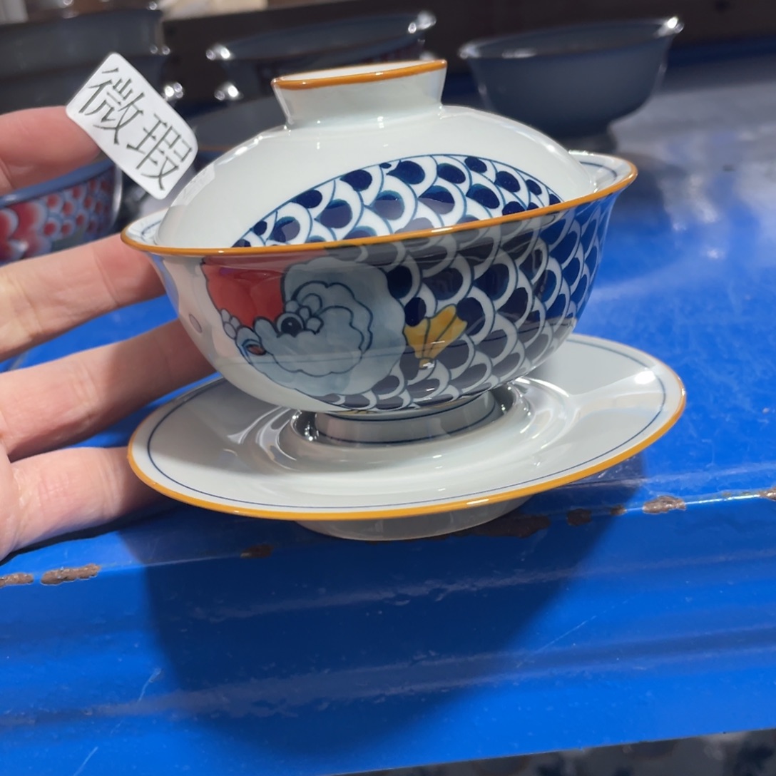 釉下手绘茶具微瑕