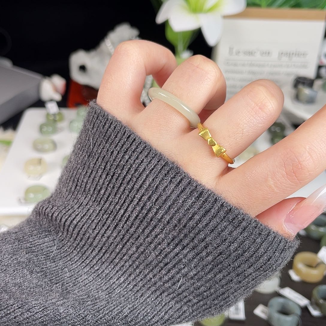 和田玉未镶嵌戒指h15晴水细条16.3有包容不退换