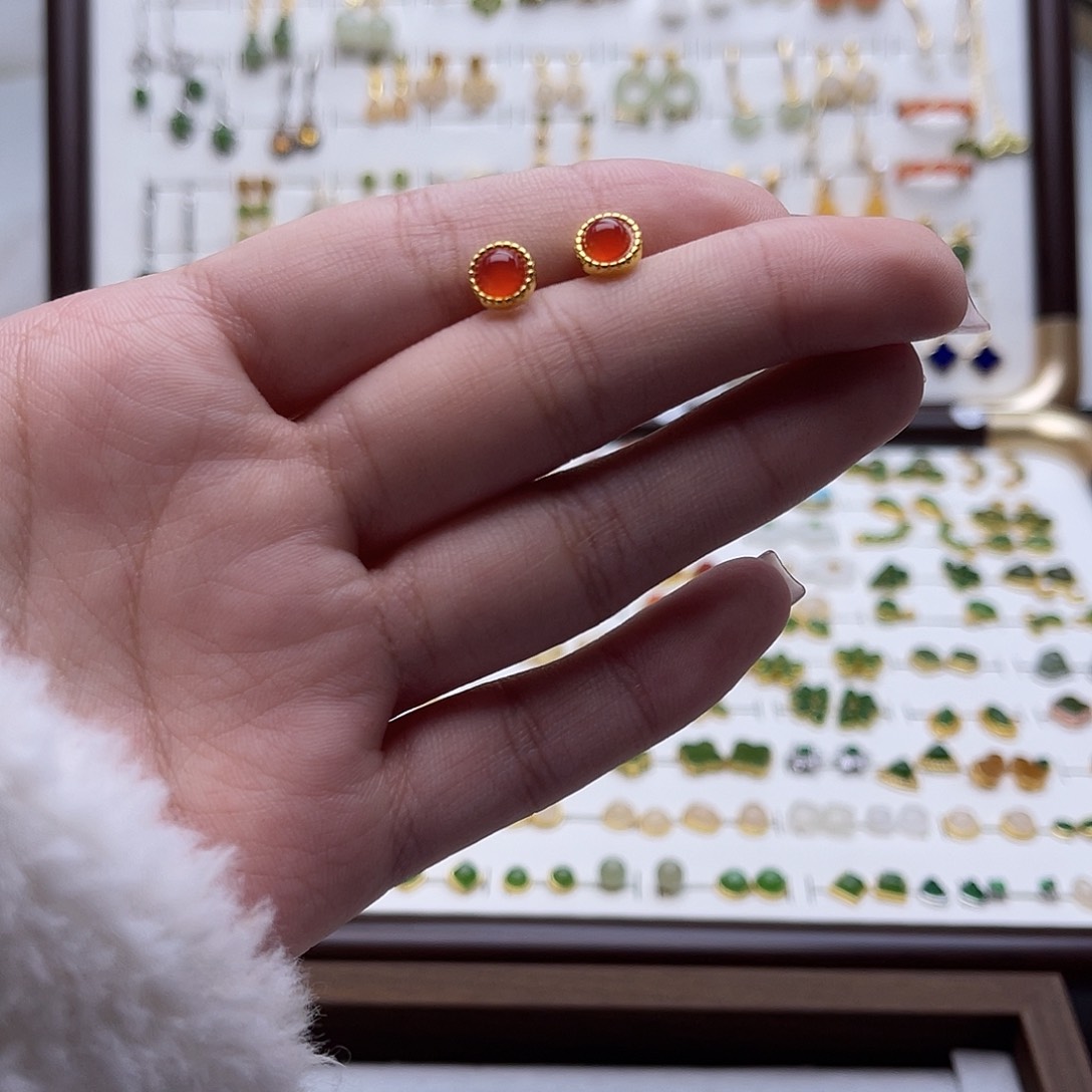 银S925镶嵌和田玉耳饰