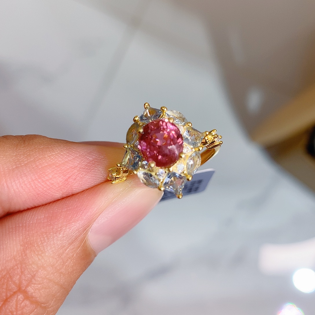 戒指戒指银S925镶嵌碧玺