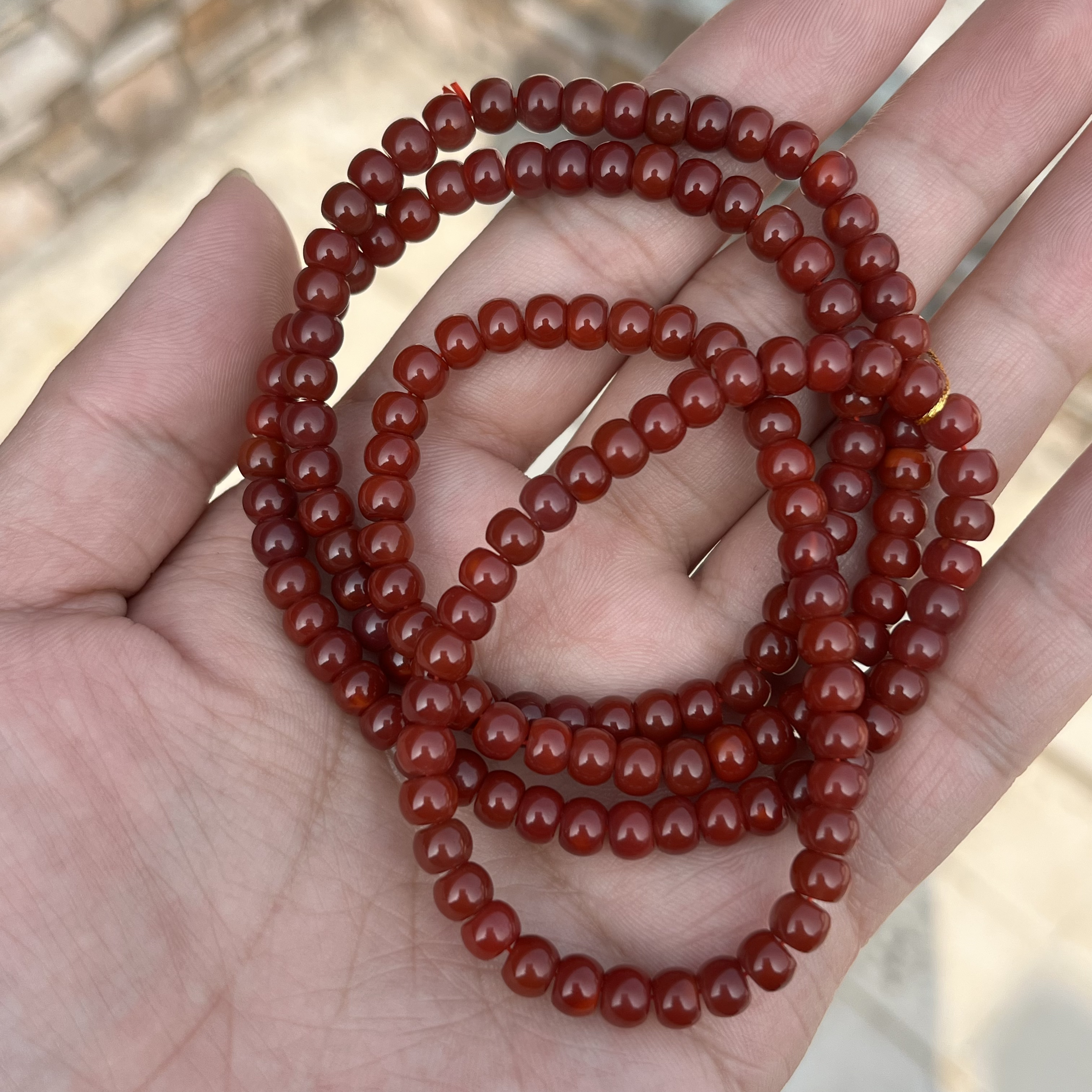 精品南红佛珠川料牛血红卡5+老型苹果珠多圈手串38.8克