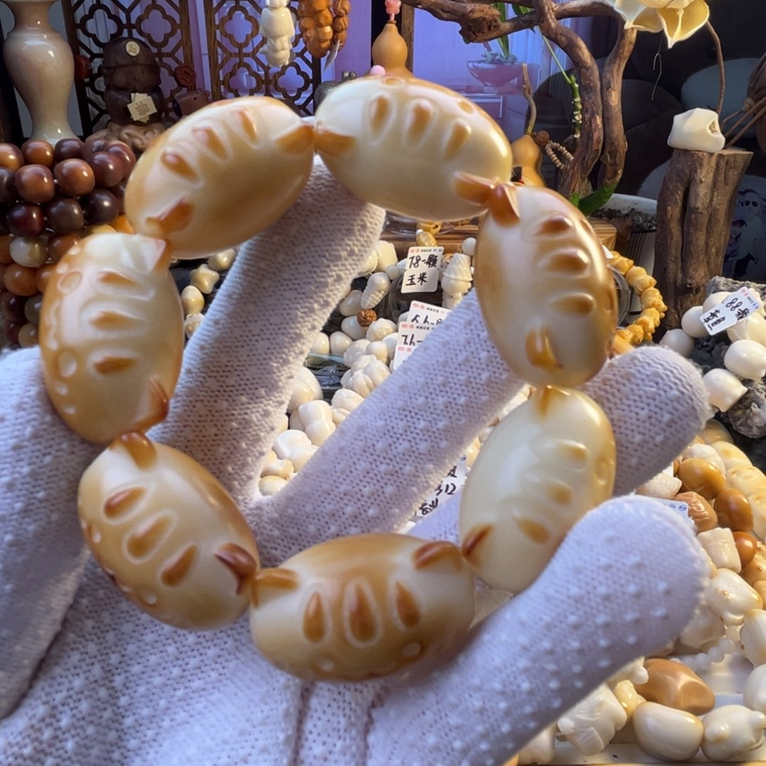 手串菩提根/象牙果--烤色法棍猫13/颗-成品7颗