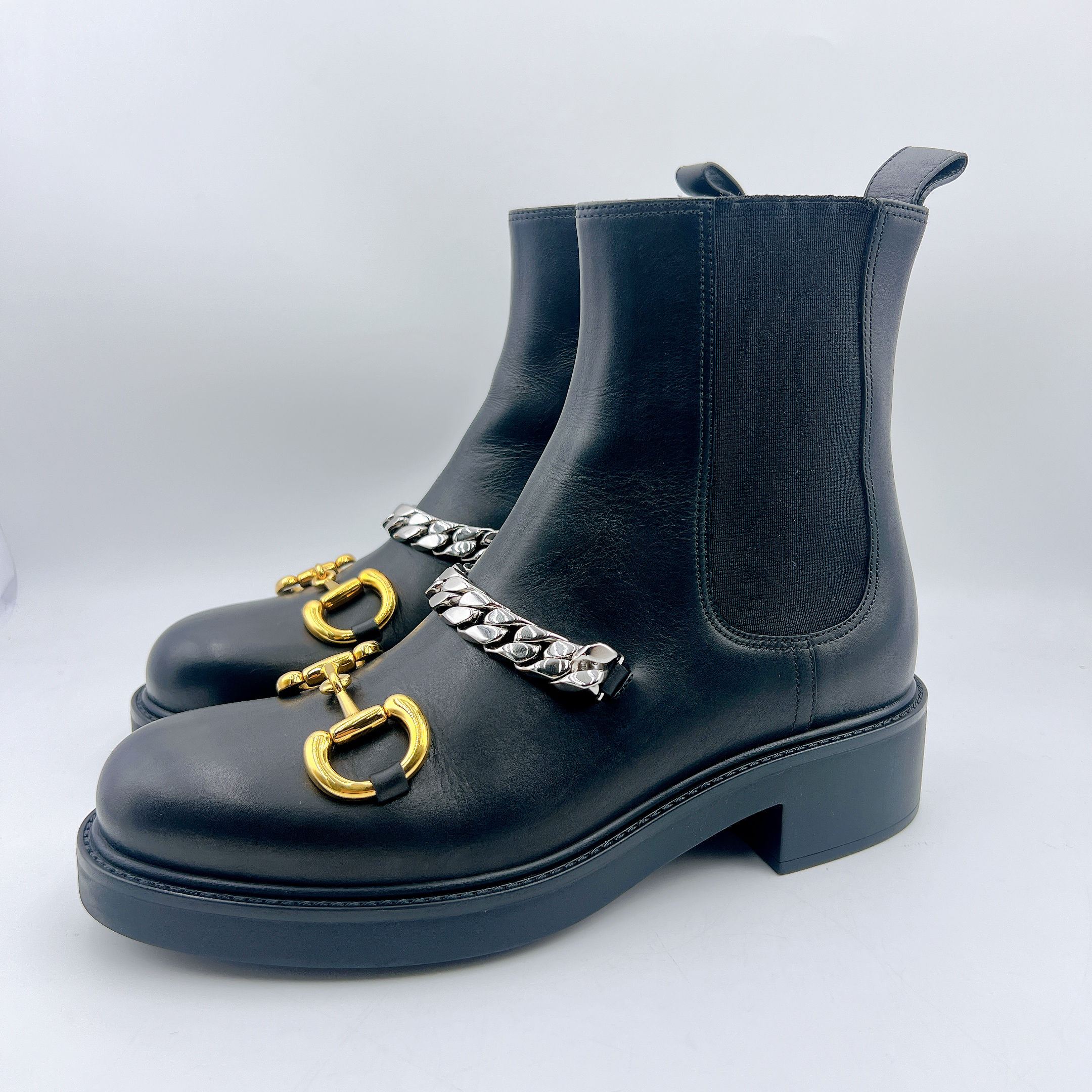 99新 GUCCI/古驰 38码/经典马衔扣一脚蹬短靴/BM01204