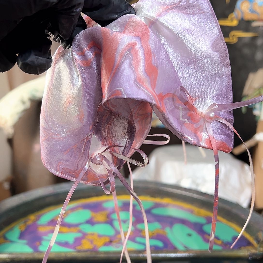 646新款方巾发圈粉紫