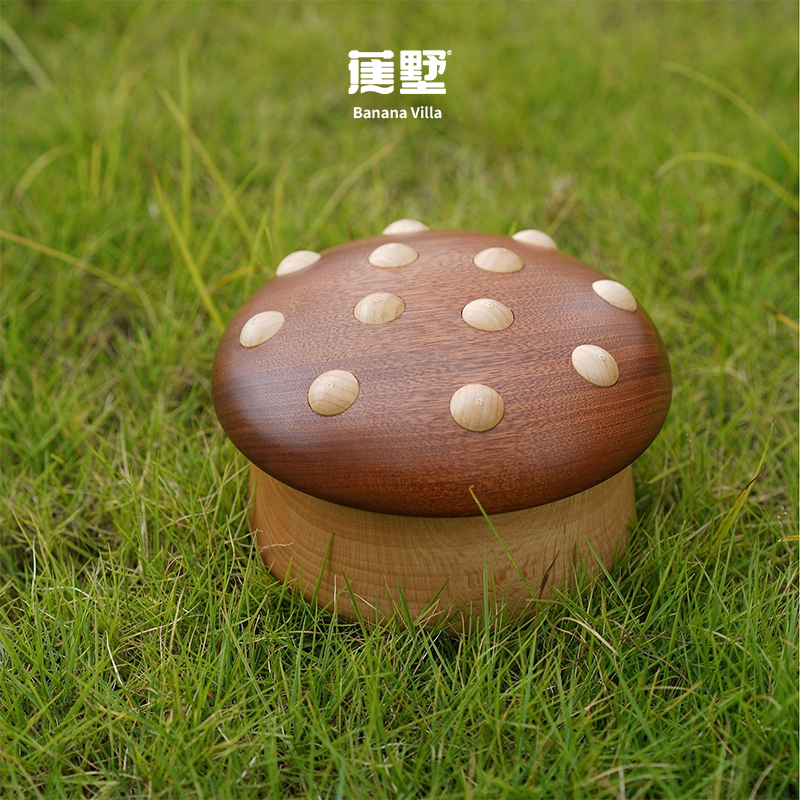 卡通蘑菇收纳罐原木实木萌趣味收纳盒收拾盒玄关收纳糖果盒礼物