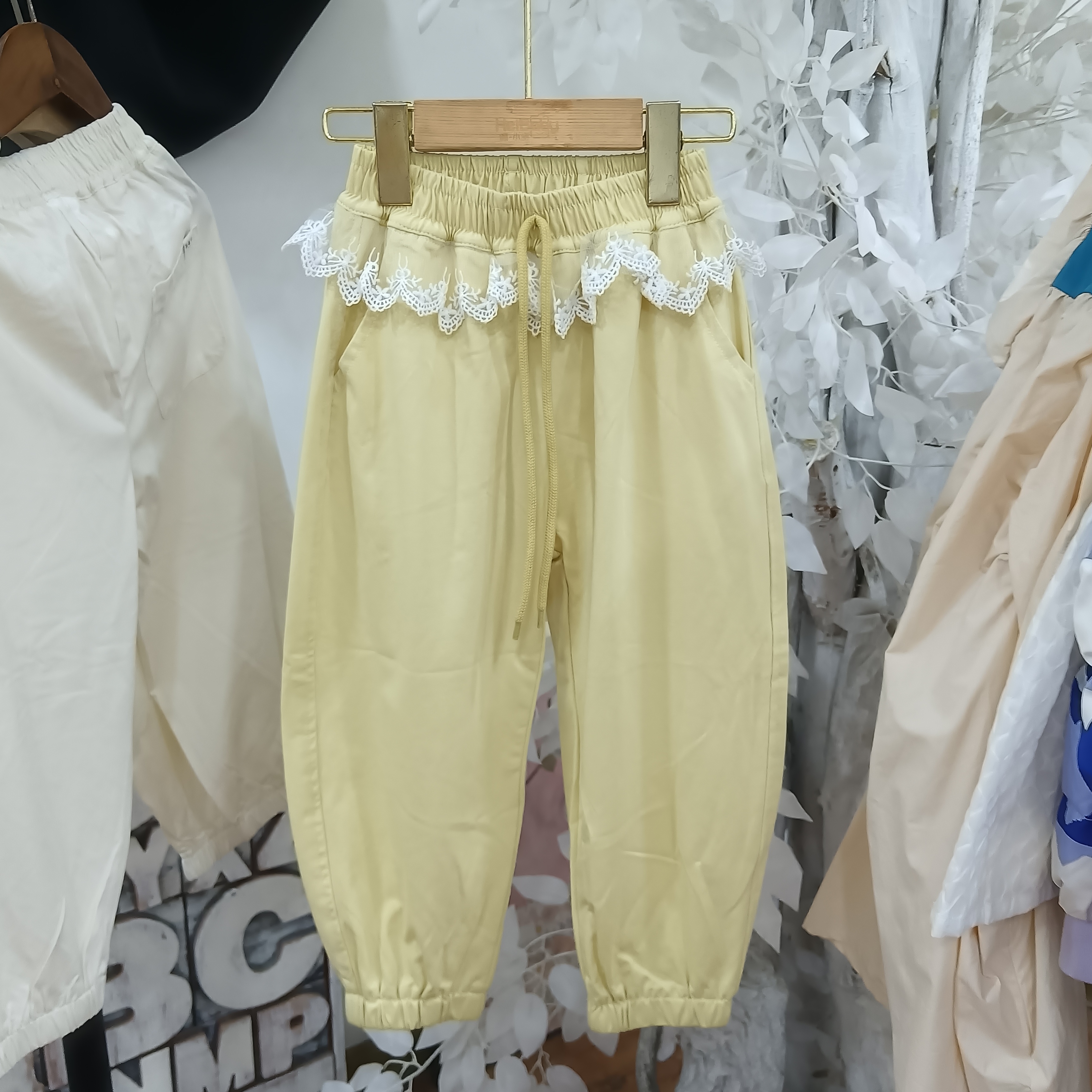 R474黄色休闲棉裤子