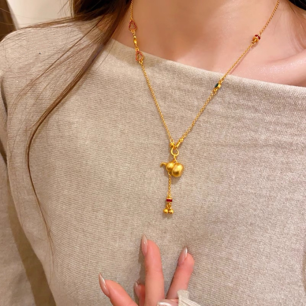 铜合金项链 金店同款流苏葫芦套链新中式国风镂空葫芦锁骨链