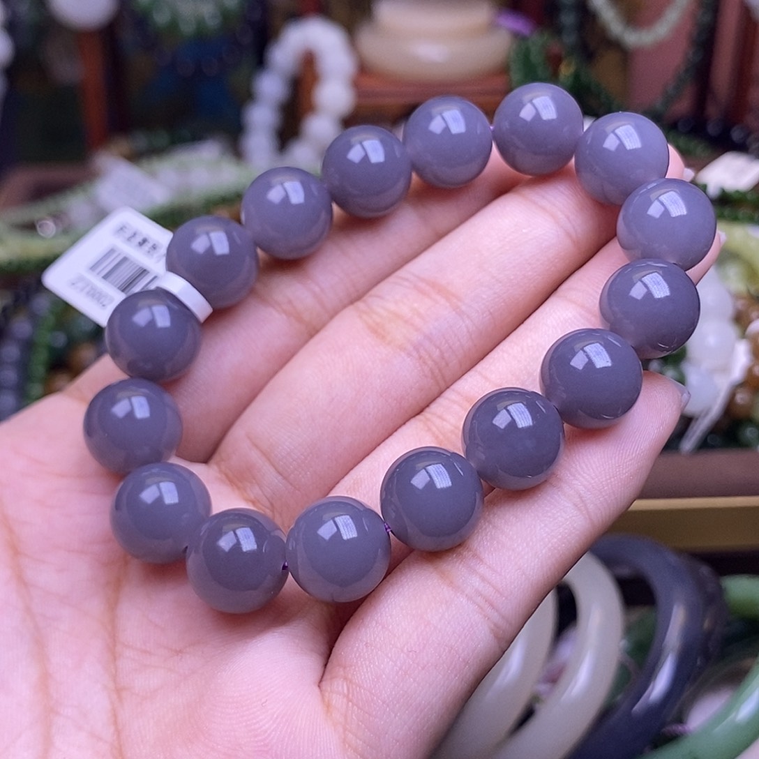 和田玉未镶嵌颈饰浓烟紫老矿料手串12mm