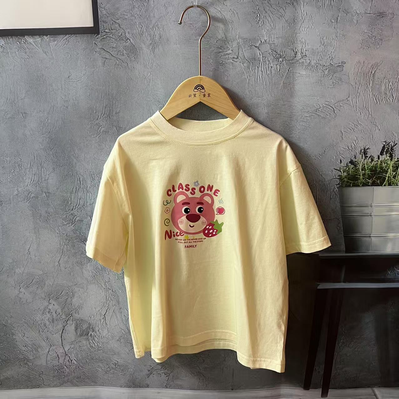 夏季短袖100%纯棉A类面料半袖圆领童装T恤休闲运动百搭体恤