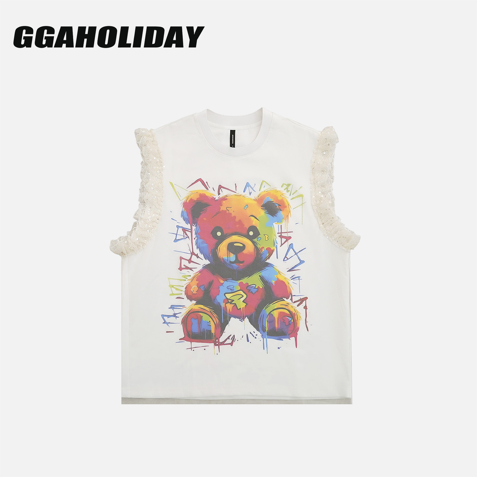 GAHOLIDAY夏季宽松潮流休闲复古时尚网纱拼接百搭无袖马甲-152676