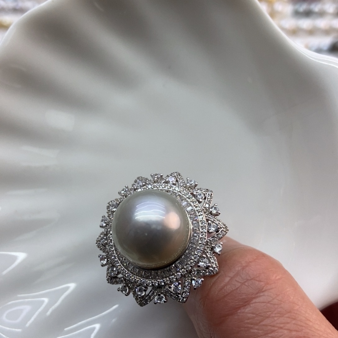 海水珍珠戒指银S925镶嵌