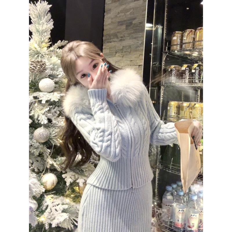 WW定制「春野归星」法式气质显瘦针织百搭修身加厚秋冬时尚外套半裙