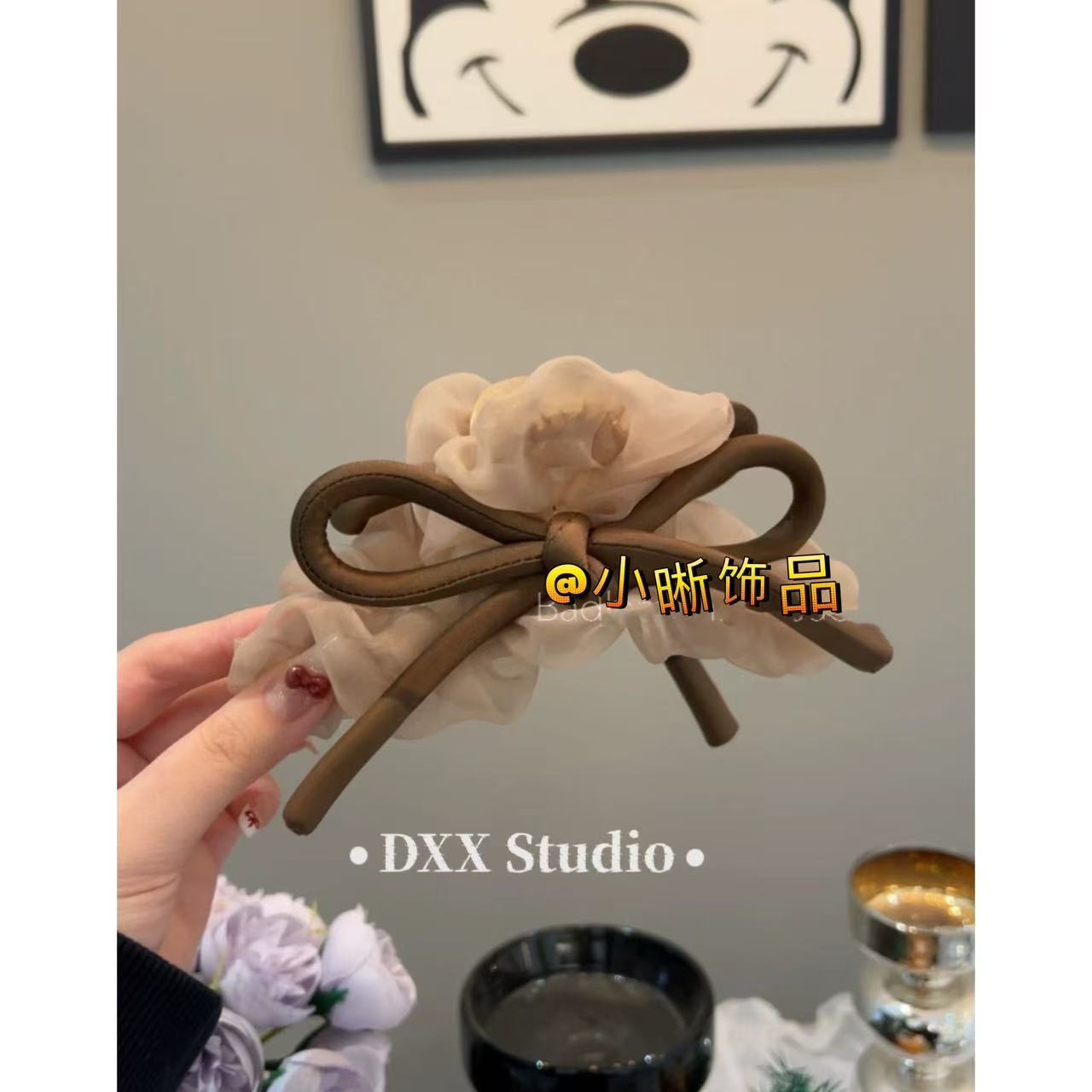 小众设计棕色蝴蝶结发饰45680