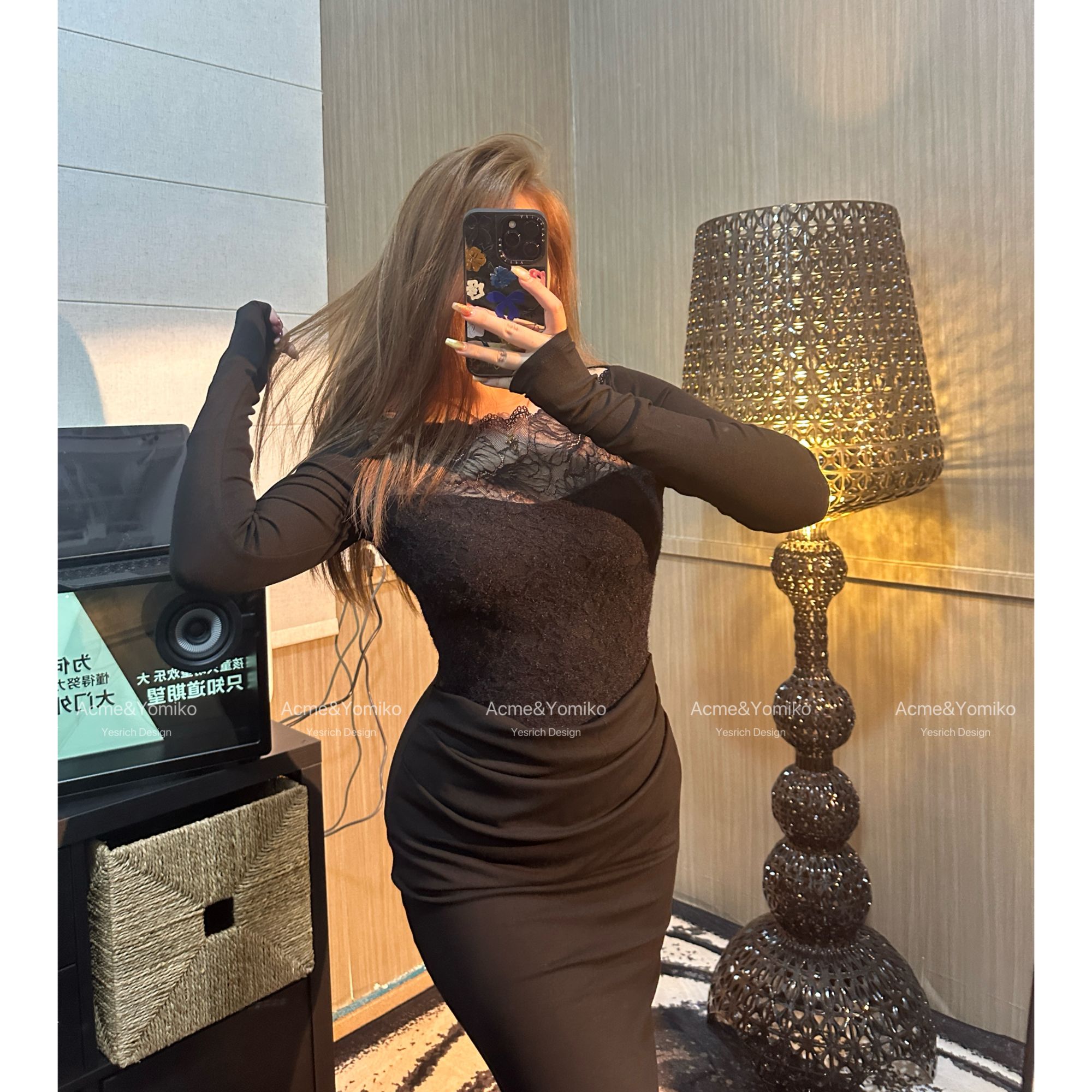 椿花夜织 纯欲性感名媛风蕾丝拼接设计修身包臀连衣裙G343/G394