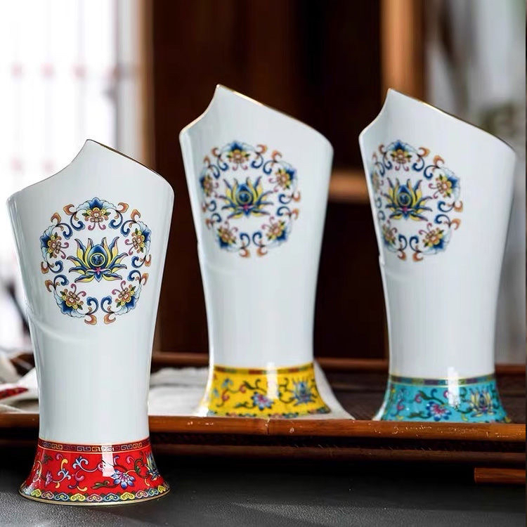 景德镇陶瓷筷子筒珐琅彩筷子篓火炬筷子笼沥水收纳筒