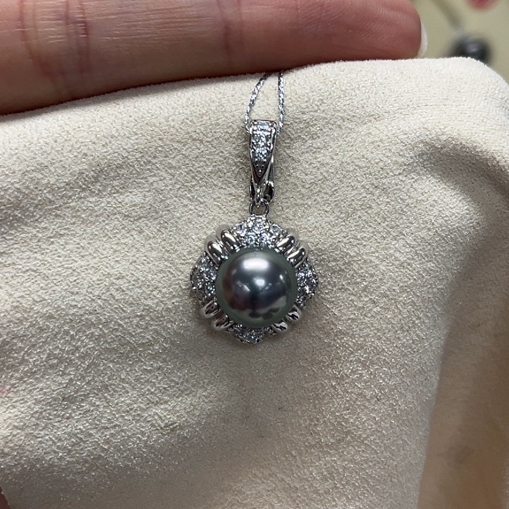 颈饰银S925镶嵌海水珍珠大溪地 9-10mm 92号