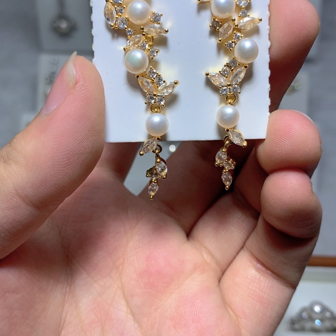 耳饰银S925镶嵌淡水珍珠