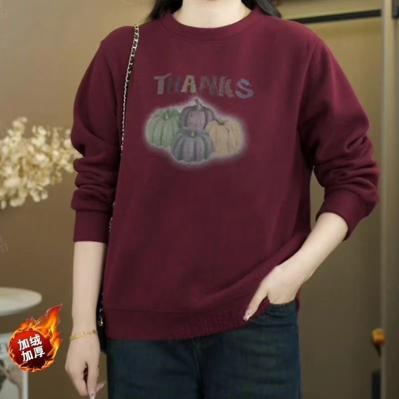 25年冬季加绒妈妈装保暖显瘦洋气宽松卫衣正肩上衣百搭长袖内搭