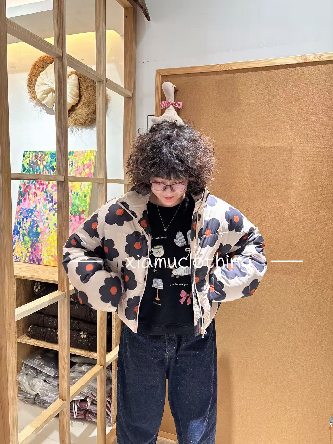 夏沐家花朵洋气短款羽绒服613