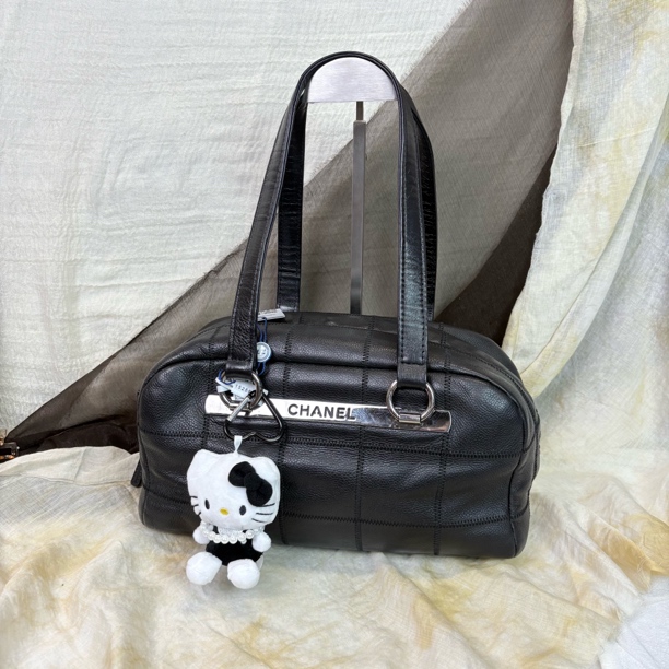 95新 Chanel/香奈儿 黑银冰格保龄球单肩包