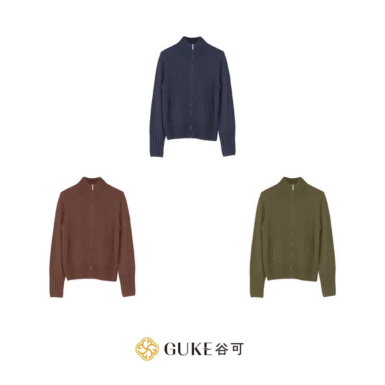 GKE/谷可MS6069秋季高级感立领上衣时尚拉链毛衫别致百搭款针织衫