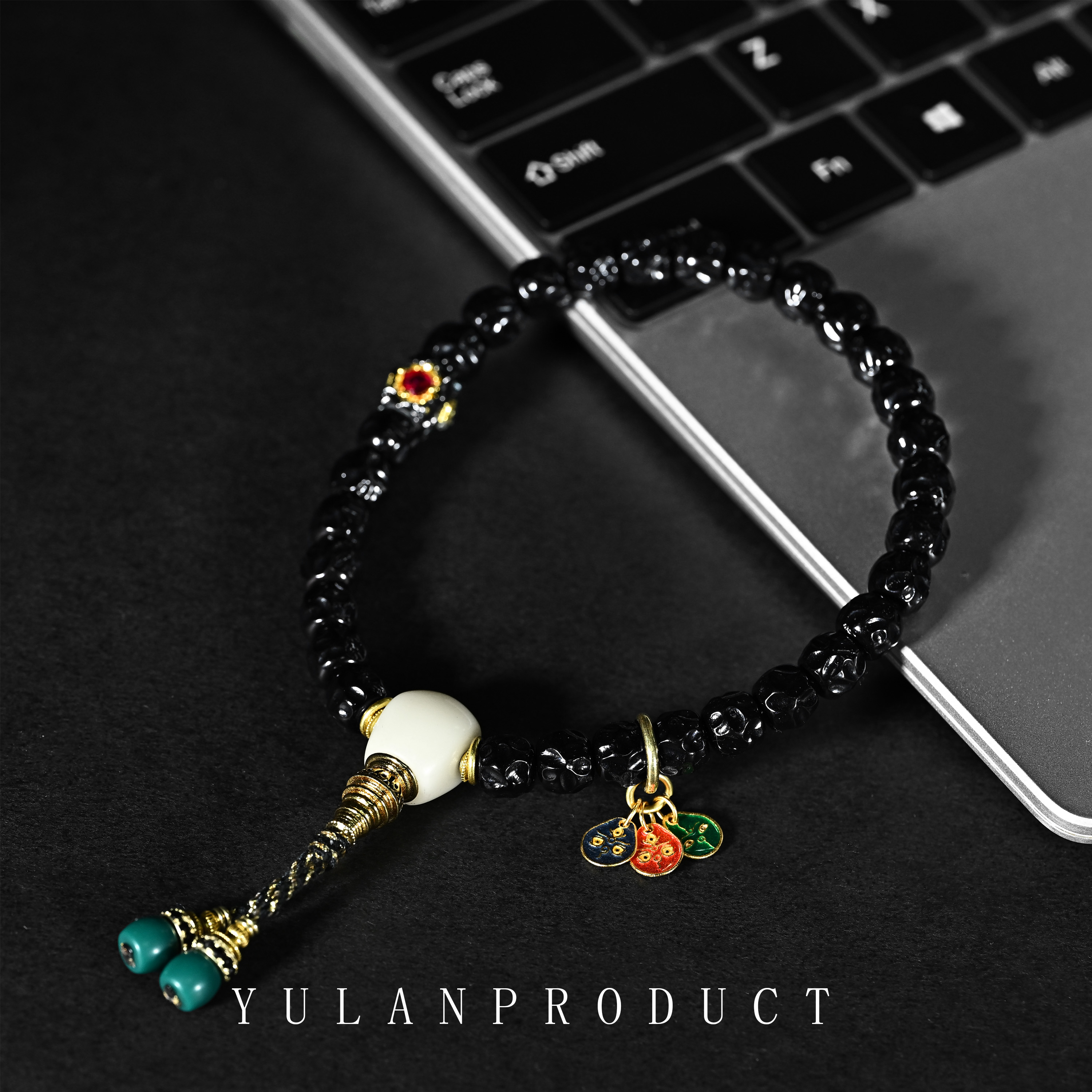 钰澜文玩【小乔】「黑椰帝财·串镇八方金」椰蒂球刀无相手持-8mm