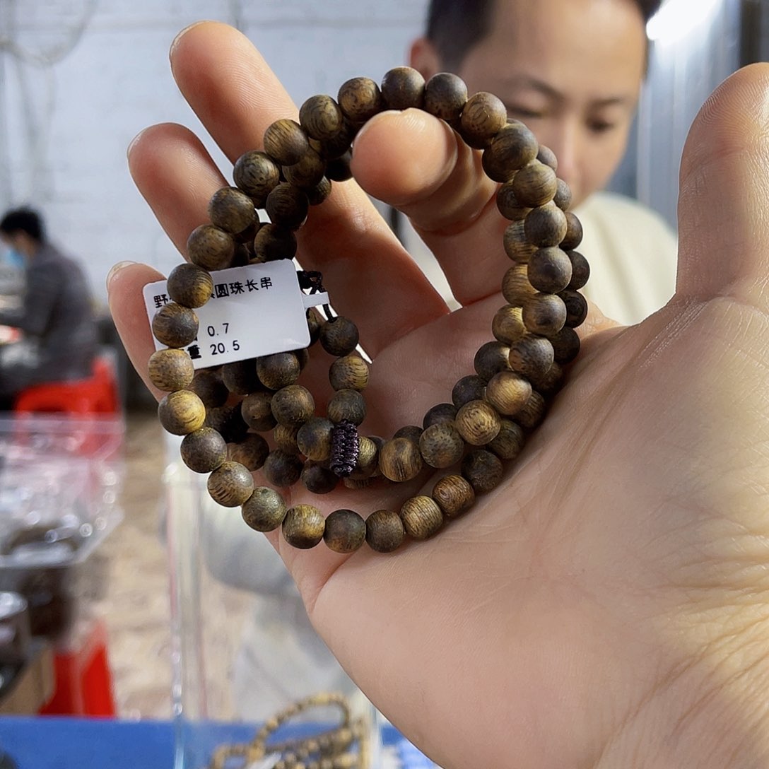 沉香手串野生绿棋圆珠长串0.7/20克多样性发一
