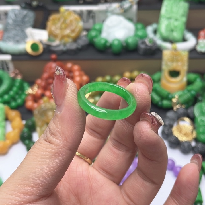 翡翠未镶嵌手链戒指干青处理12