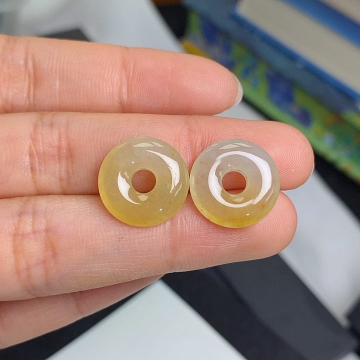 翡翠未镶嵌耳饰裸石冰黄翡甜甜圈