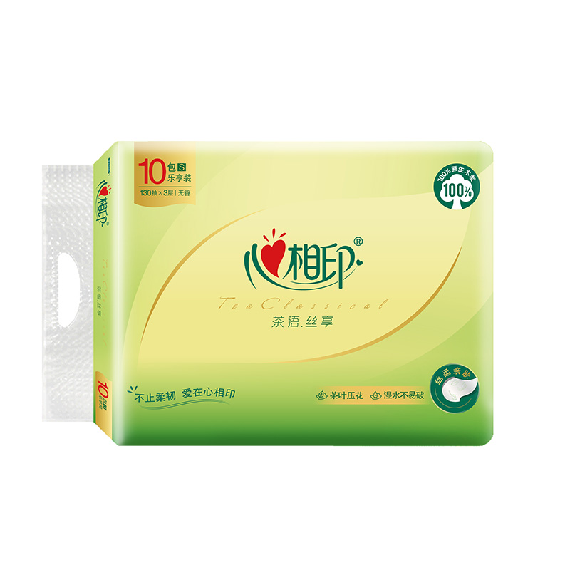 心相印茶语丝享系列三层压花塑装纸面巾 130抽*10包/提