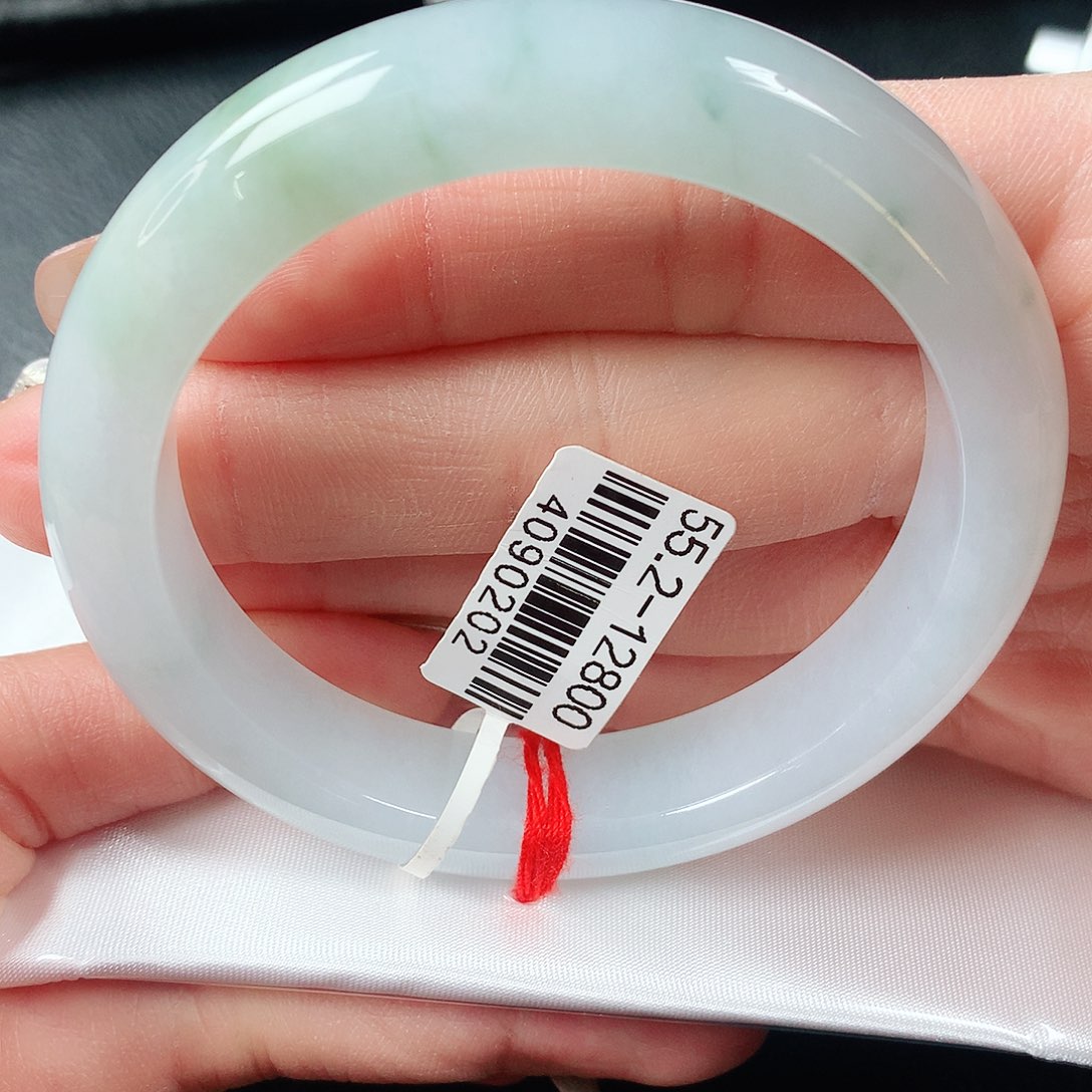 翡翠手镯未镶嵌冰胶飘绿正圈55圈口 49号